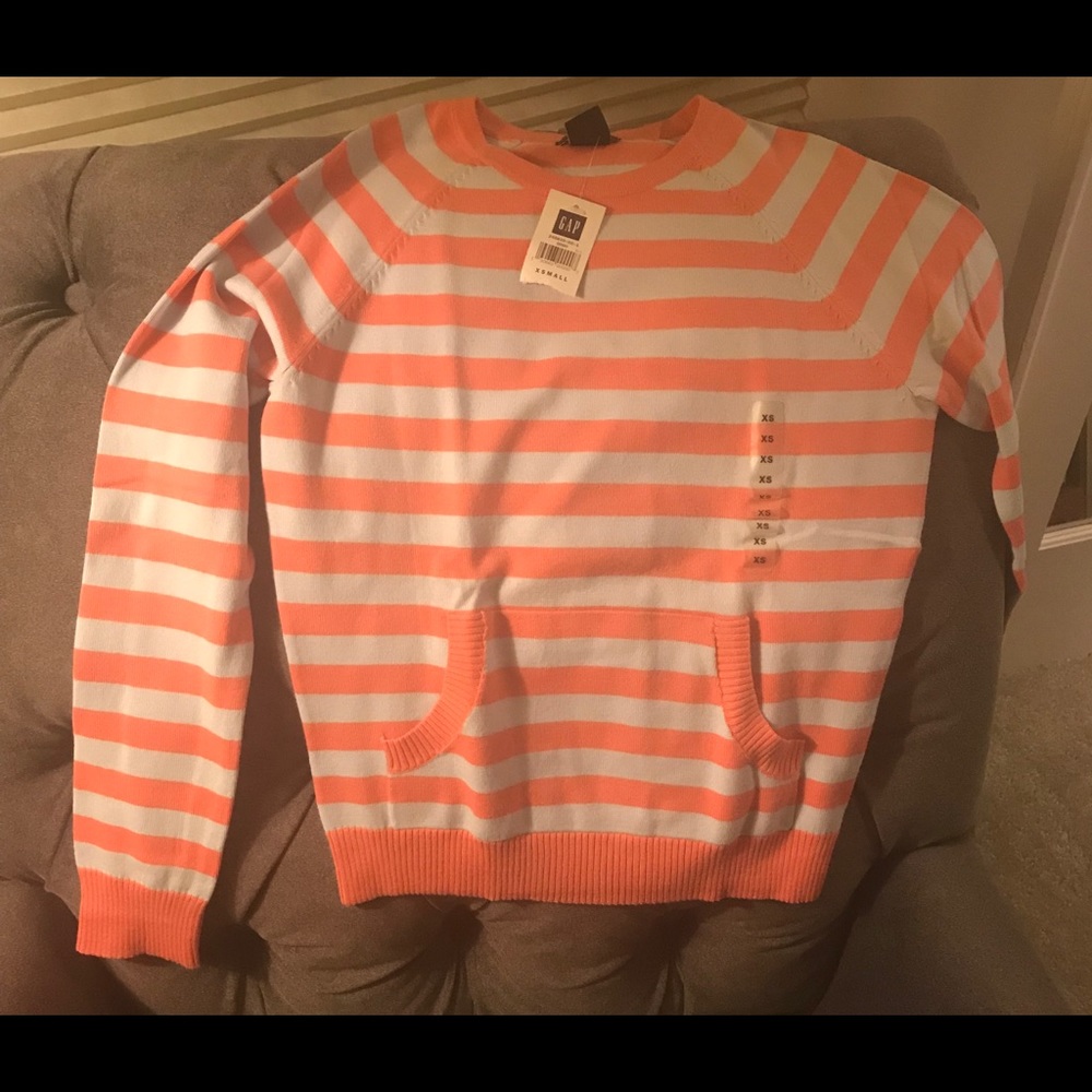 NWT Gap Stretch Striped Sweater, XS, Salmon/Gry